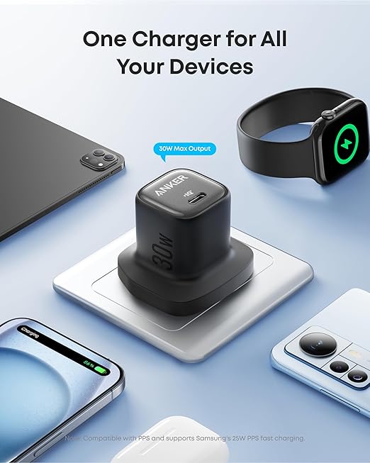 شاحن أنكر زولو مع كابل USB-C بقدرة 30 واط