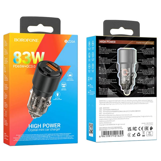 BOROFONE 83W BZ20A Smart PD65W + QC3.0 شاحن سيارة مزدوج المنافذ للشحن السريع