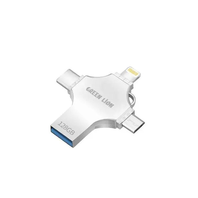 محرك فلاش USB جرين ليون 4 في 1 بسعة 128 جيجابايت - فضي