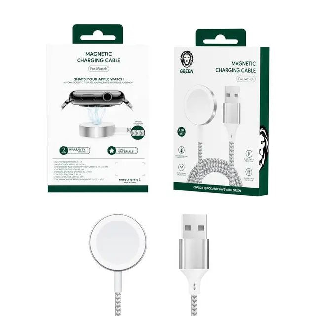 Magnetic Braided Charging Cable 1.2M (USB-A Interface) for iWatch - Silver