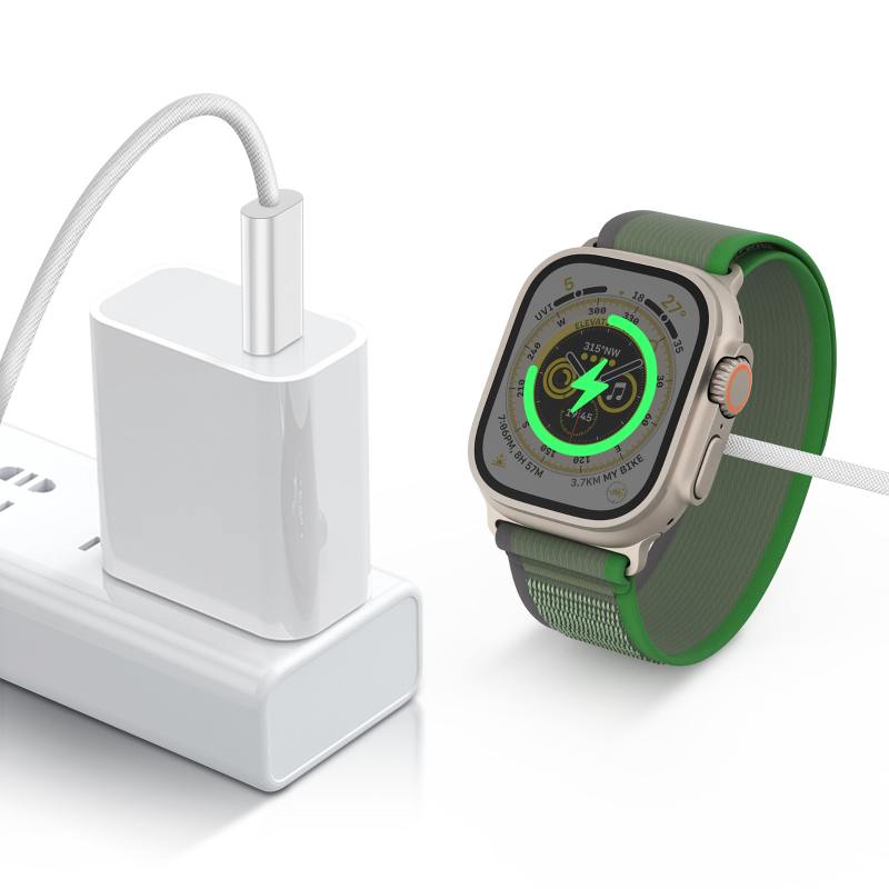 Green Lion Ultra Magnetic Charger Braided Cable 1M (Type-C Interface) for iWatch - White