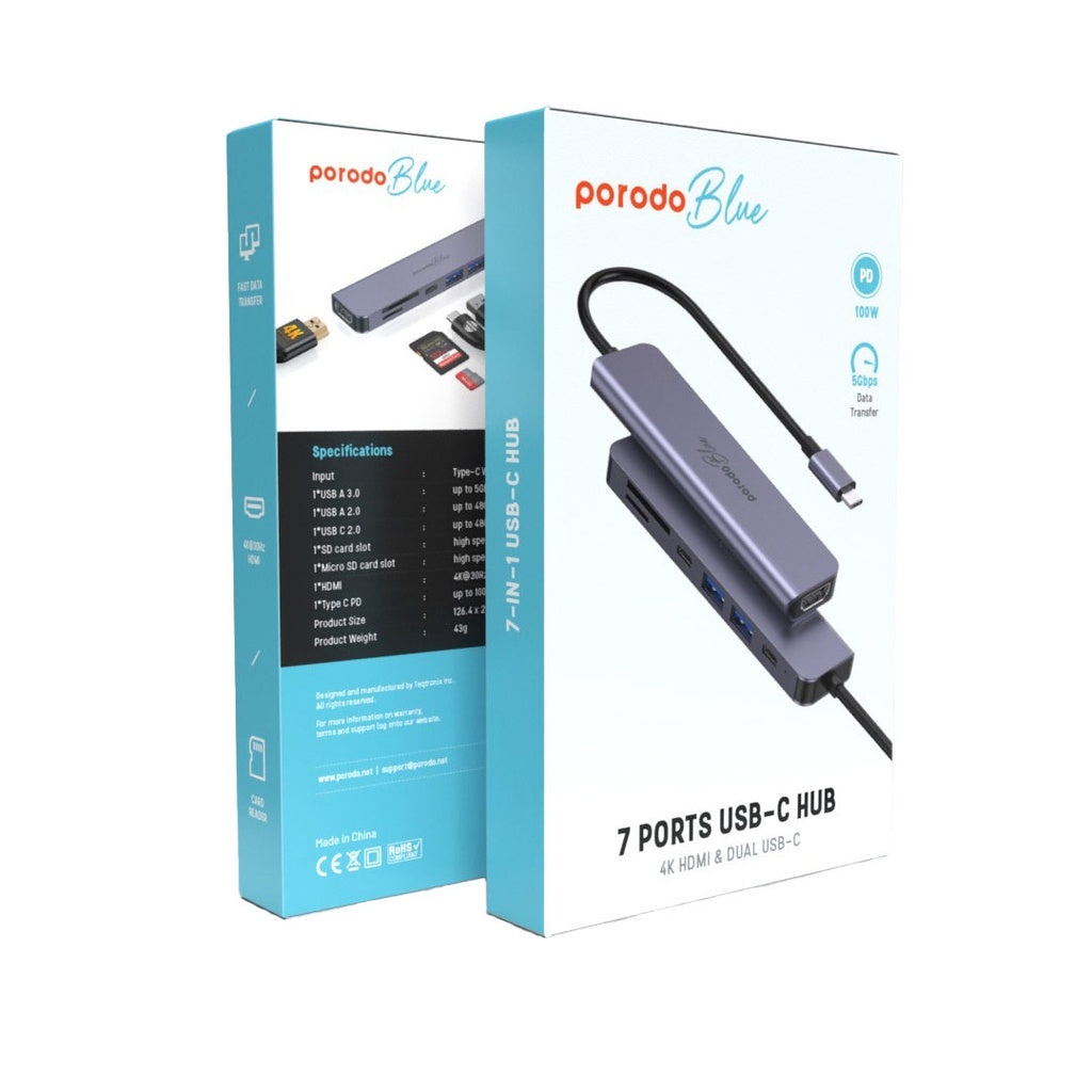 بورودو بلو 7 في 1 Hub HDMI 2XUSB-A 2XUSB-C SD MicroSD