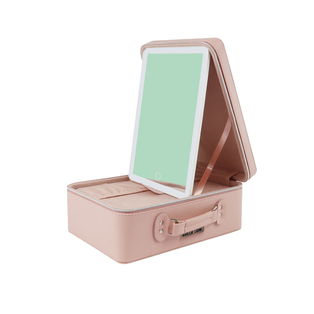 Green Lion Travel Makeup Bag with Lighted Mirror Pink