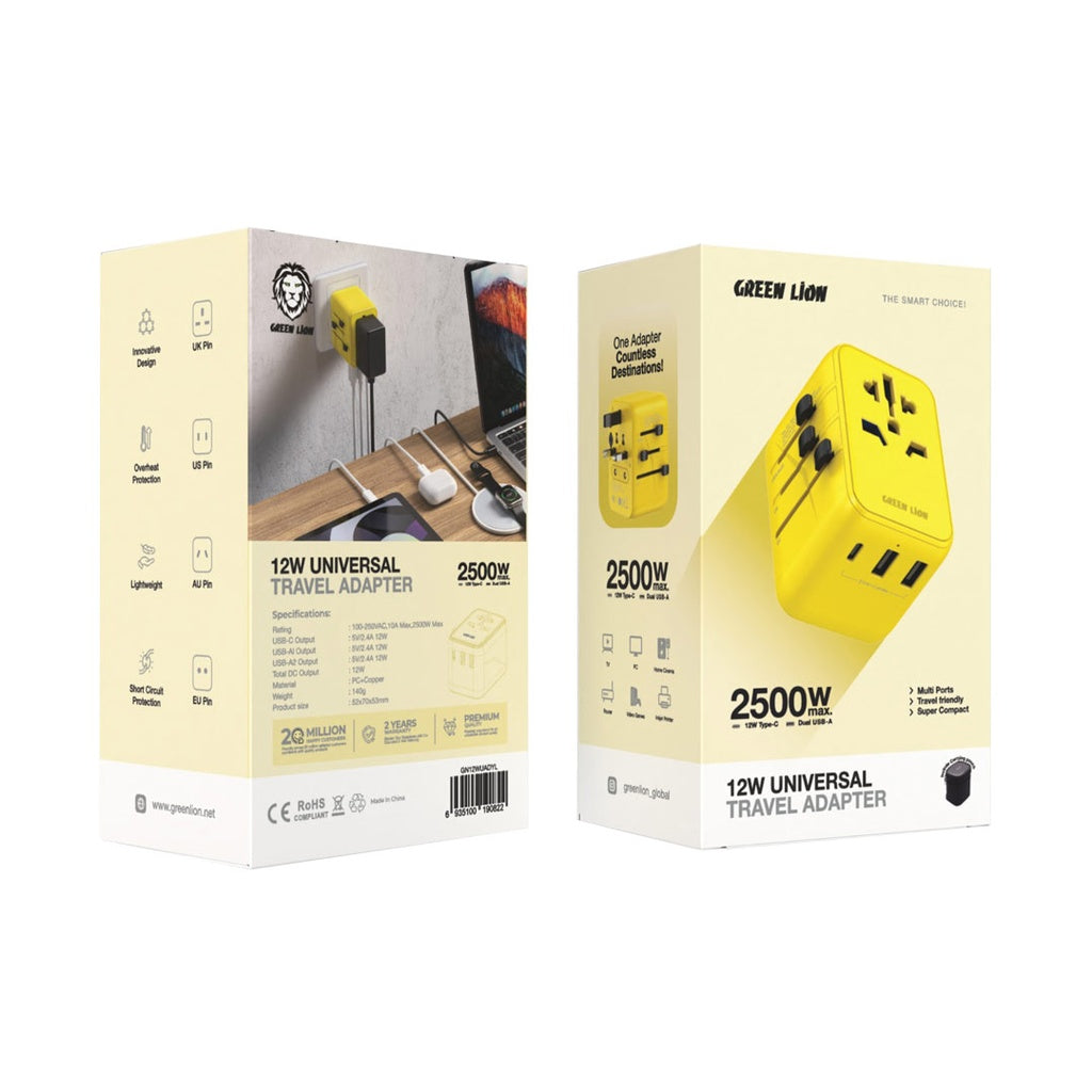 Green Lion 12W Universal Travel Adapter Yellow