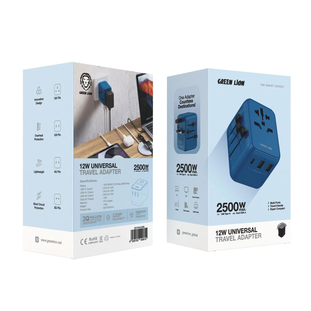 Green Lion 12W Universal Travel Adapter Blue
