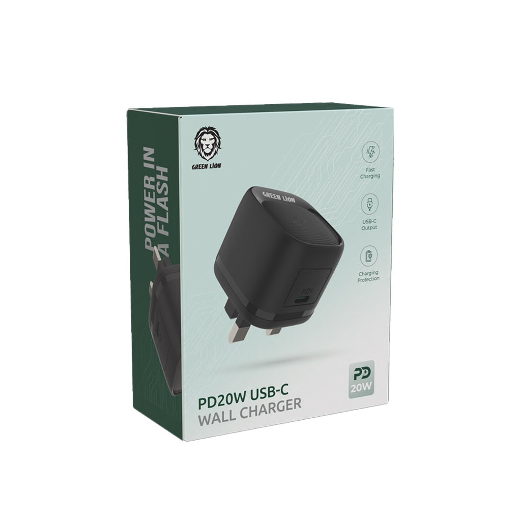 شاحن حائط Green Lion PD 20W USB-C UK - أسود