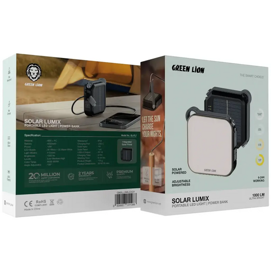 Green Lion Solar Lumix Portable LED Light with Power Bank (4000mAh) - Gray