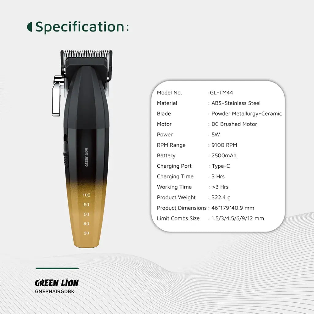 Green Lion Edge Pro Hair Clipper - Gold Black
