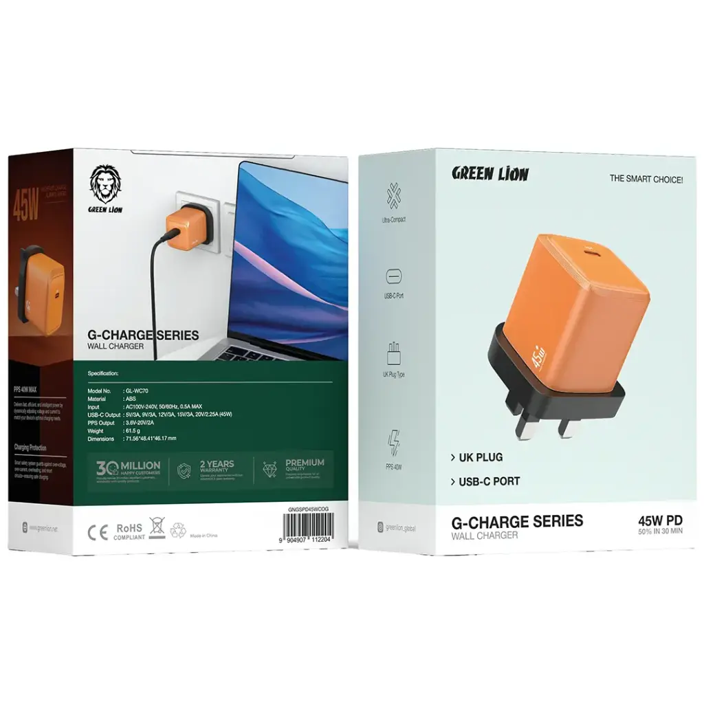 Green Lion G-Charge Series Wall Charger - Orange