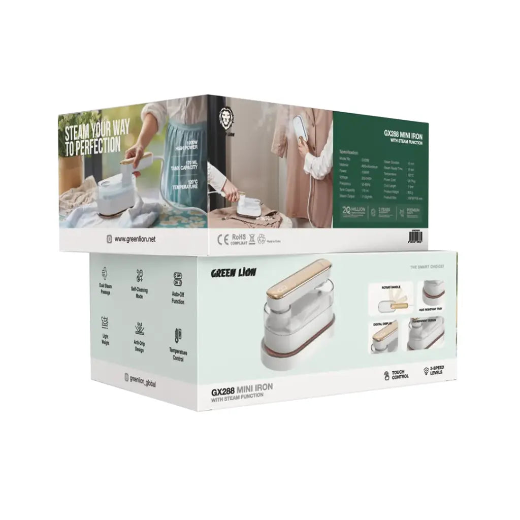 مكواة صغيرة GX288 من Green Lion مزودة بخاصية البخار - لون أبيض