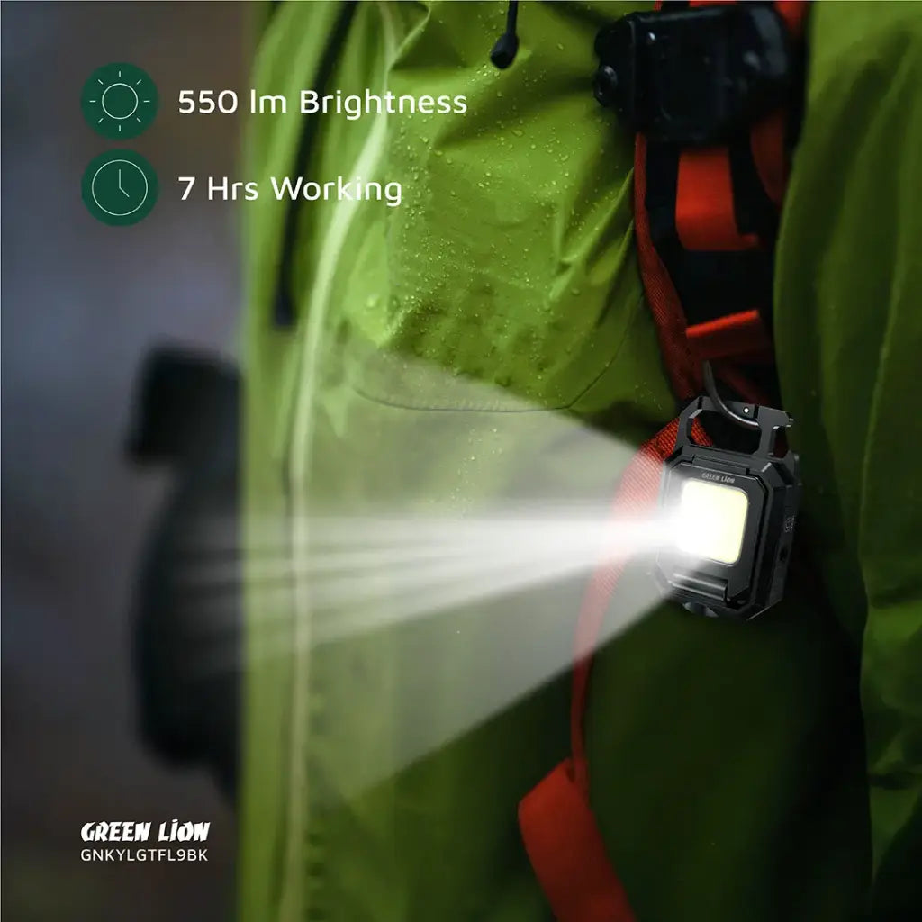 Green Lion Keychain Light with Foldable Design - Black