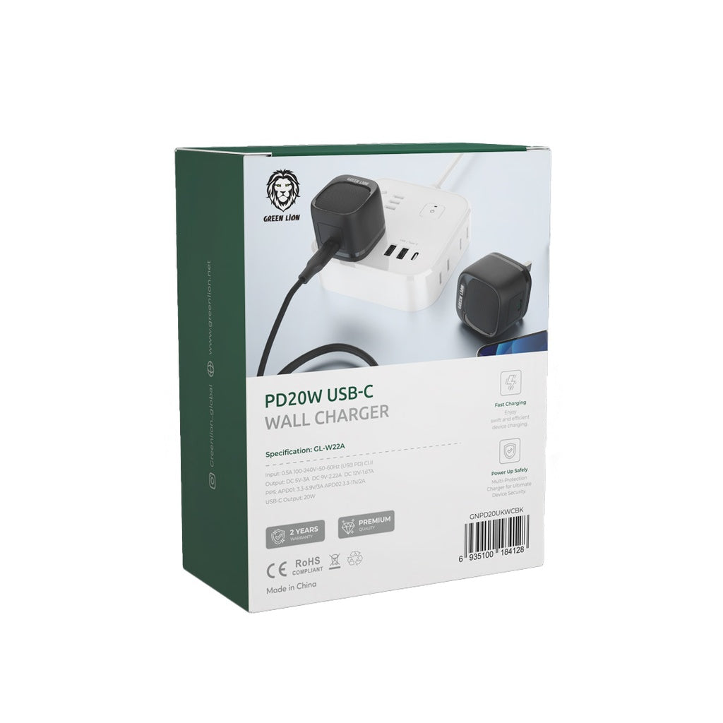 شاحن حائط Green Lion PD 20W USB-C UK - أسود