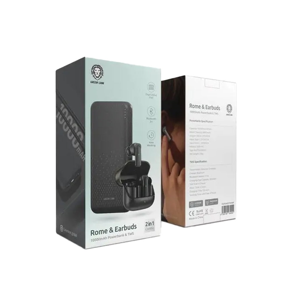 باور بانك وسماعات أذن لاسلكية حقيقية من جرين ليون روما - أسود