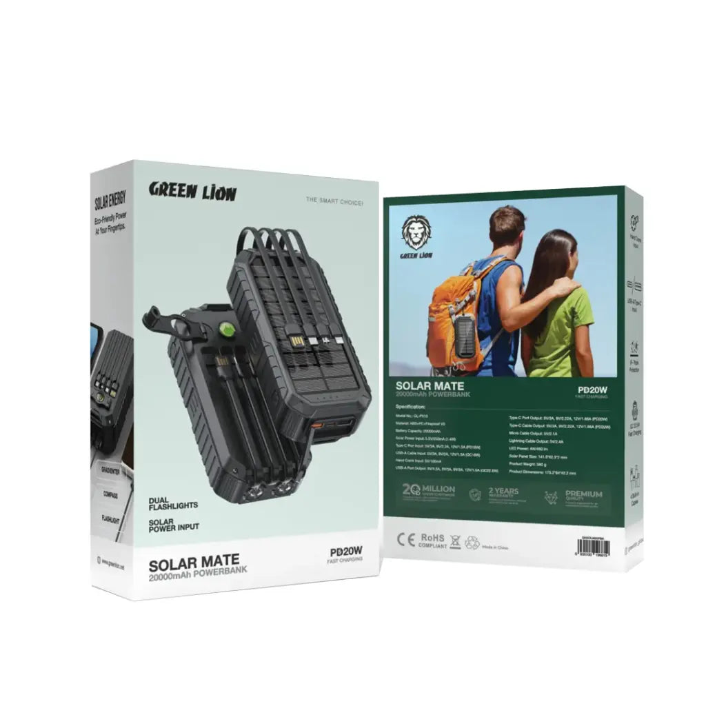 GL SOLAR POWER BANK باور بانك قابل لإعادة الاستخدام بالطاقة الشمسية وشخصه (20000 مللي أمبير)