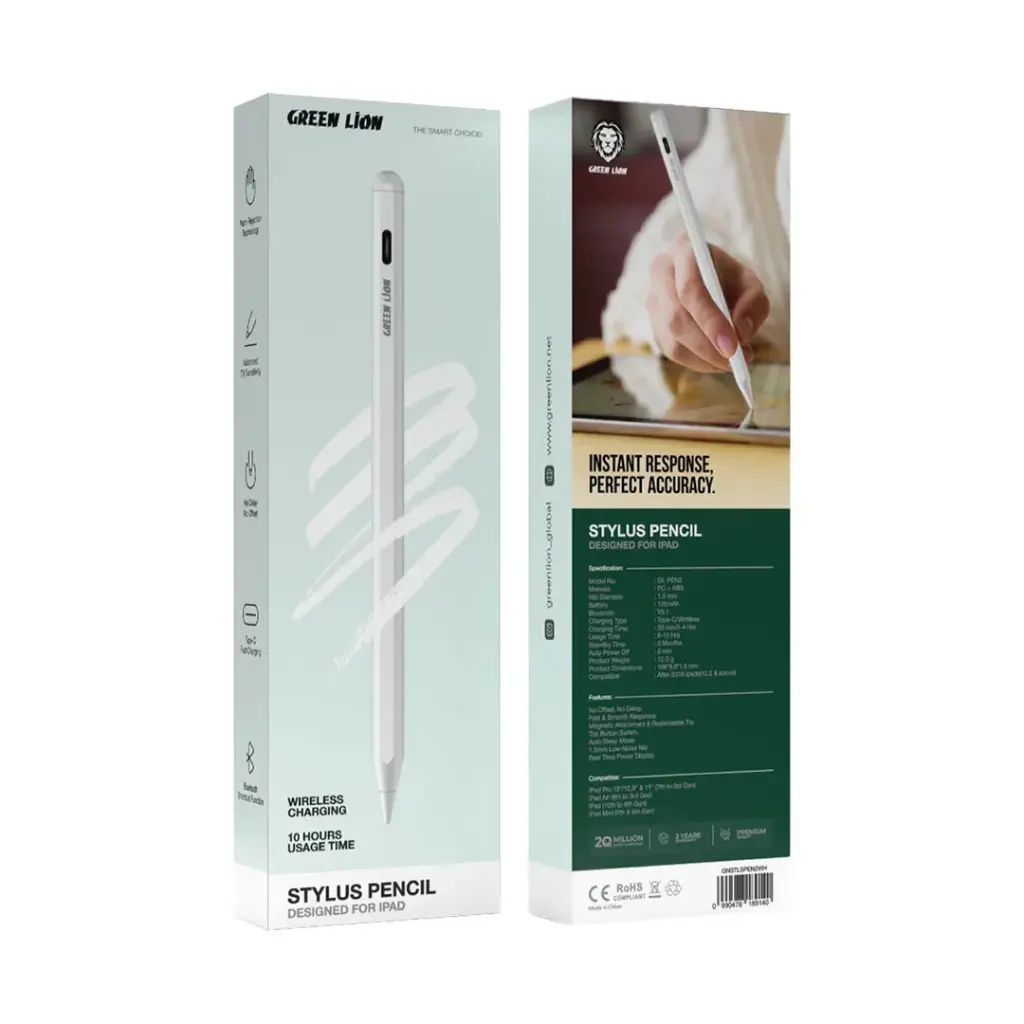 Green Lion Stylus Pencil - White
