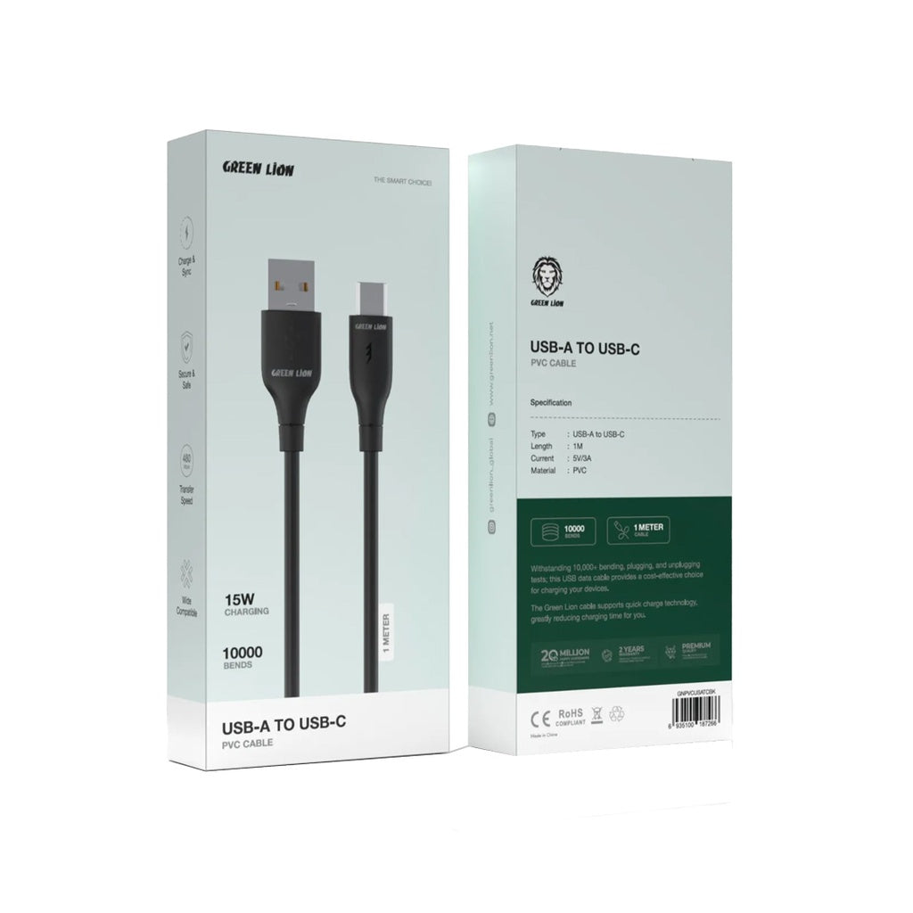 Green Lion USB-A To USB-C PVC Cable - Black