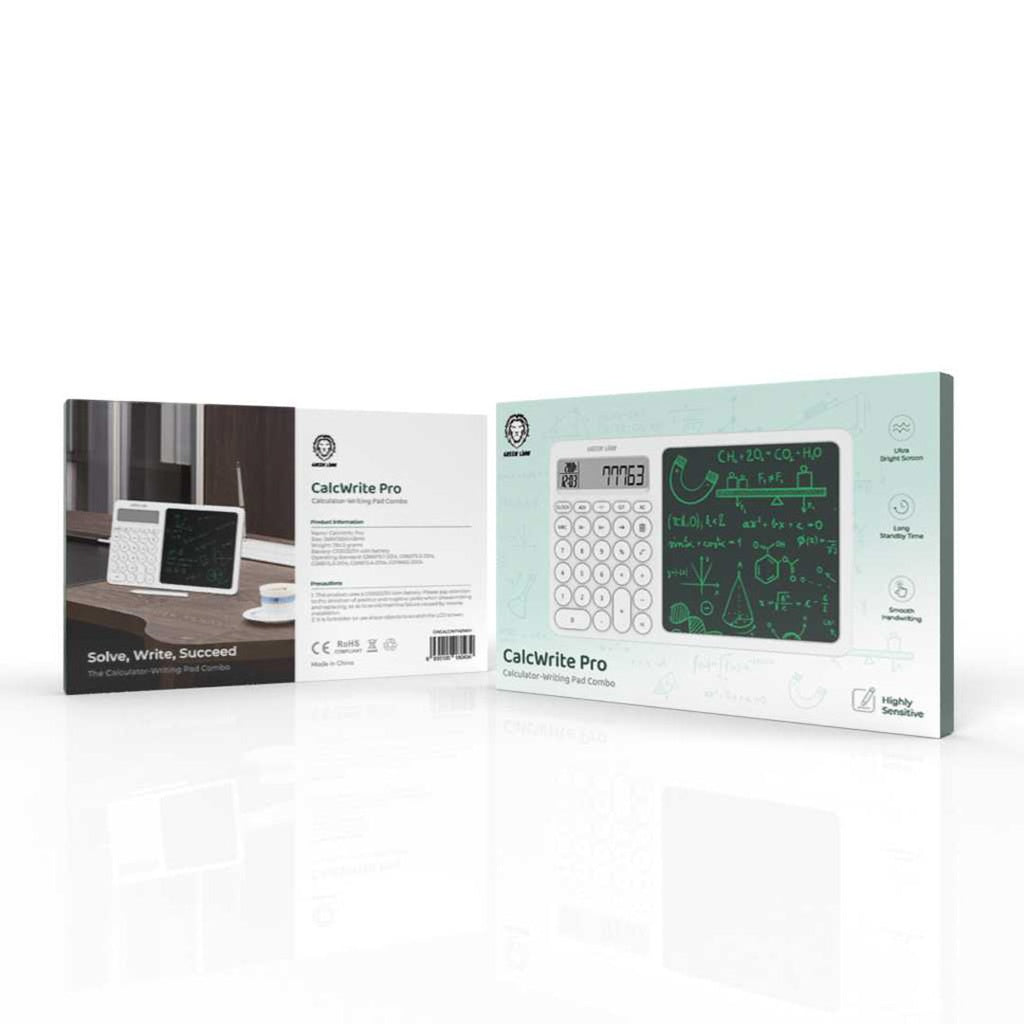 مجموعة لوحة الكتابة والآلة الحاسبة من Green Lion CalcWrite Pro - باللون الأبيض