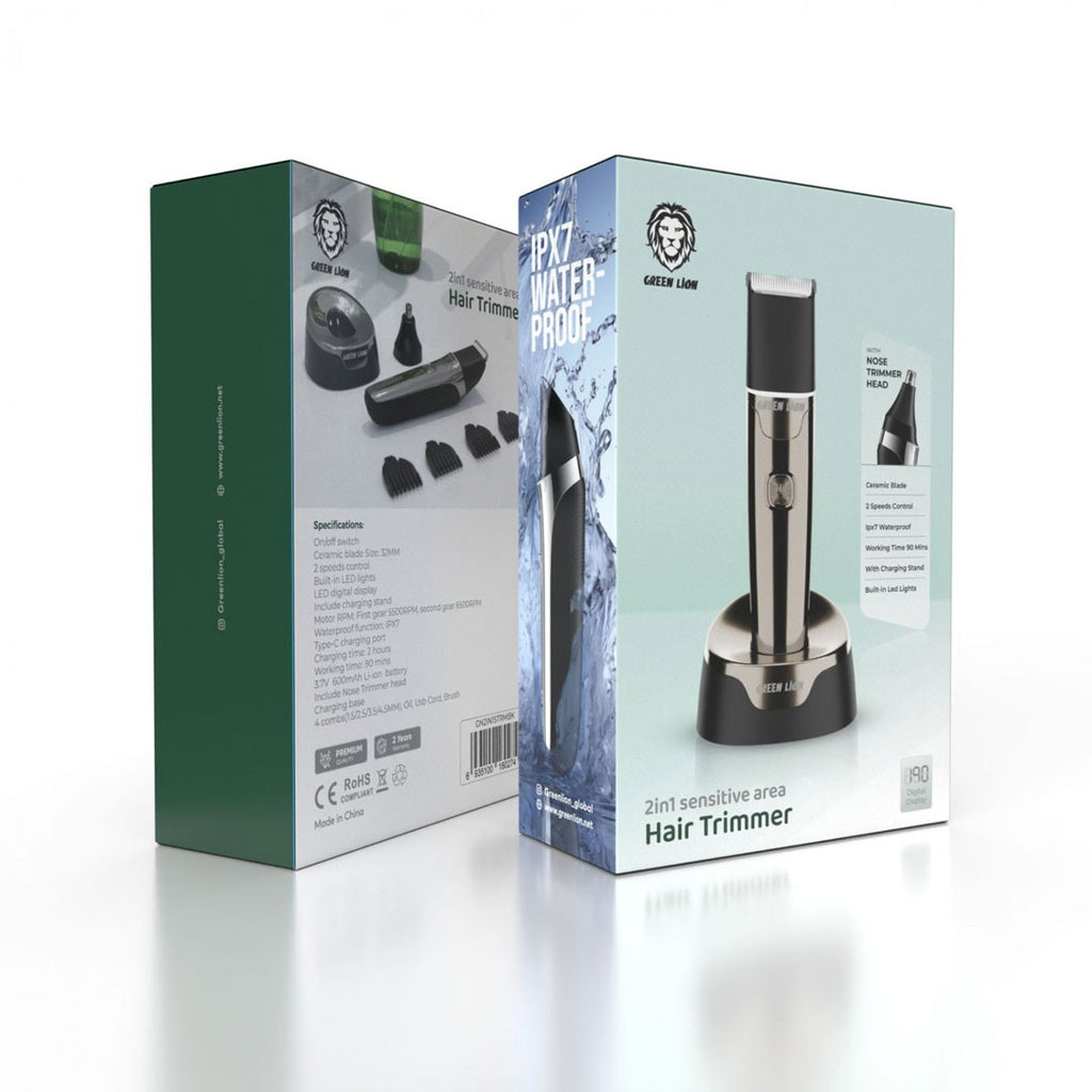 Green Lion 2 in 1 Sensitive Area Hair Trimmer 600mAh - Black