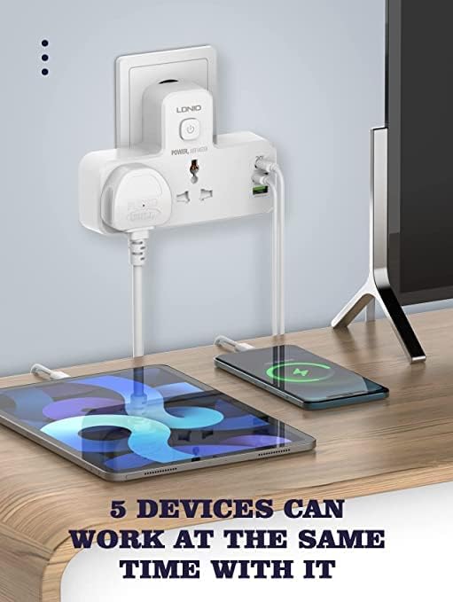 LDNIO محول شاحن حائط مع 1 USB-C 2 منافذ PD & QC3.0 SC2311