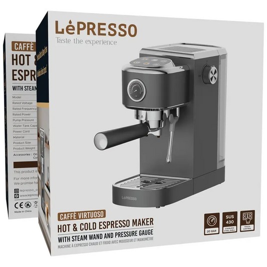 LePresso Hot & Cold Espresso Maker with Steam Wand and Pressure Gauge - Gray