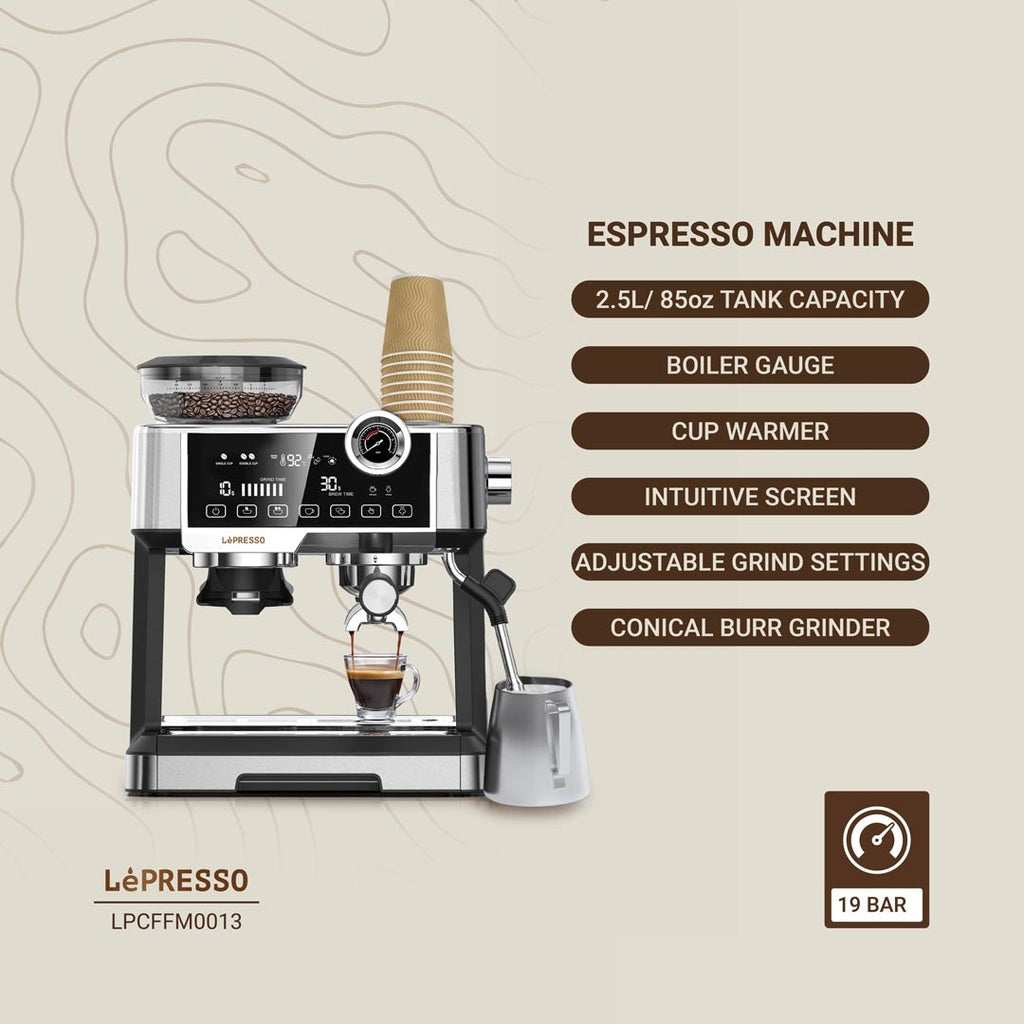 ماكينة صنع الإسبريسو LePresso Advanced بشاشة لمس تفاعلية - فضية 19 بار