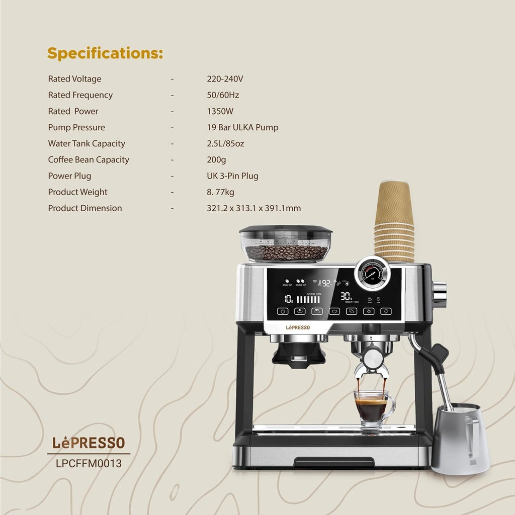 ماكينة صنع الإسبريسو LePresso Advanced بشاشة لمس تفاعلية - فضية 19 بار