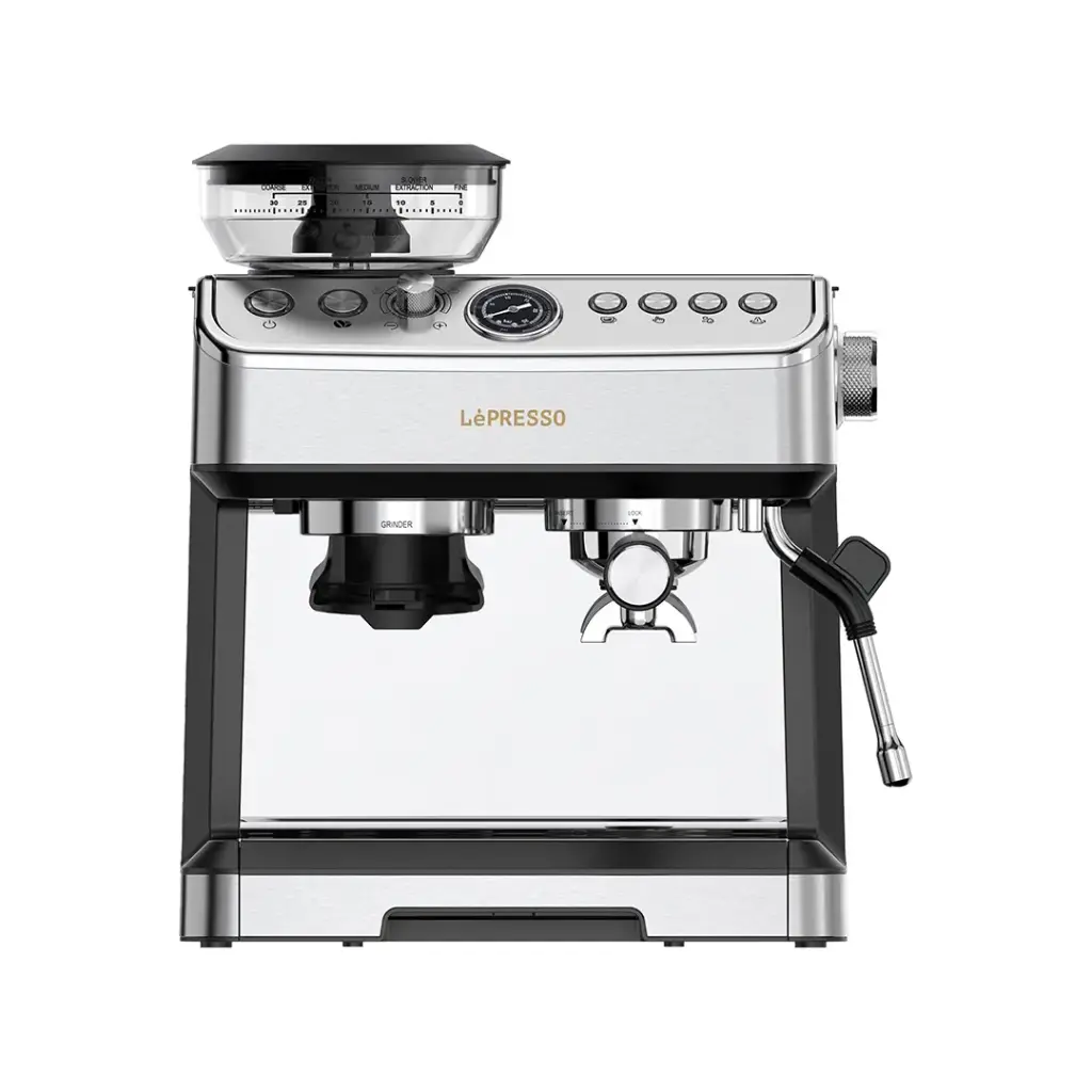 Lepresso Espresso Machine Conical Grinder & Steamer - Silver