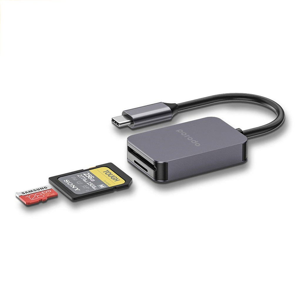 قارئ بطاقات بورودو 2 في 1 USB-C، SD و MicroSD - رمادي