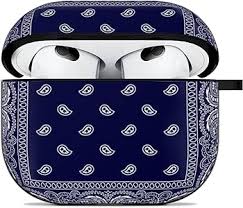 PURPLE Navy Bandana Paisley Print Protective Cover for Air-Pods