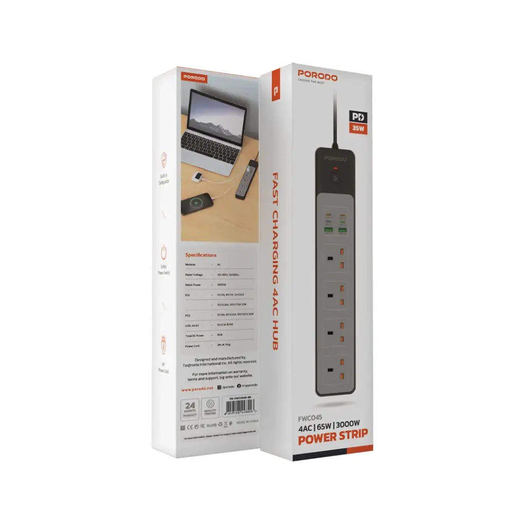 Porodo 4AC 65W 3000W Power Strip