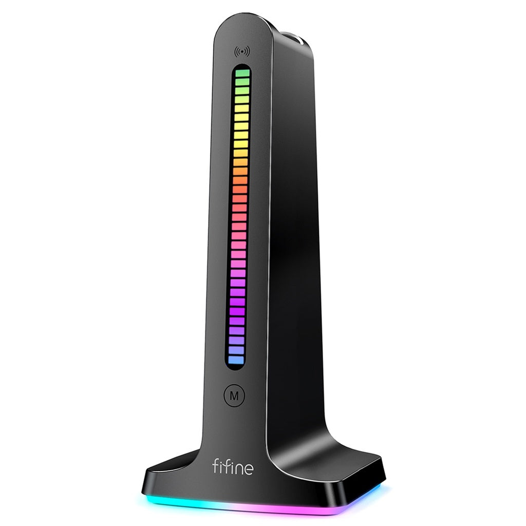 حامل سماعة رأس بإضاءة صوت ديناميكي RGB من Porodo مع كابل تخزين 300 مللي أمبير في الساعة - أسود
