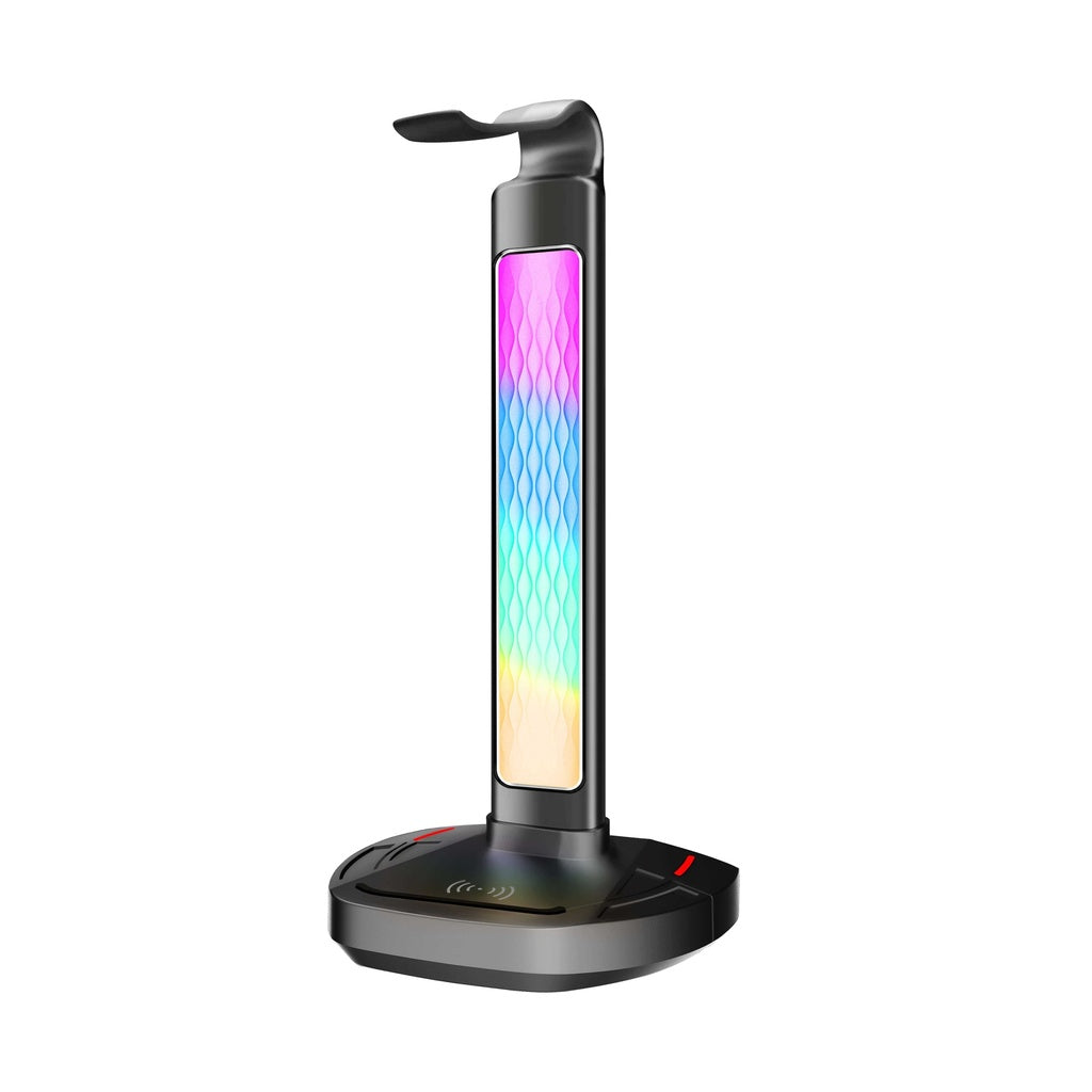 حامل سماعة رأس Porodo Gaming RGB، شحن لاسلكي وموزع USB-C مع مصباح شاشة 5