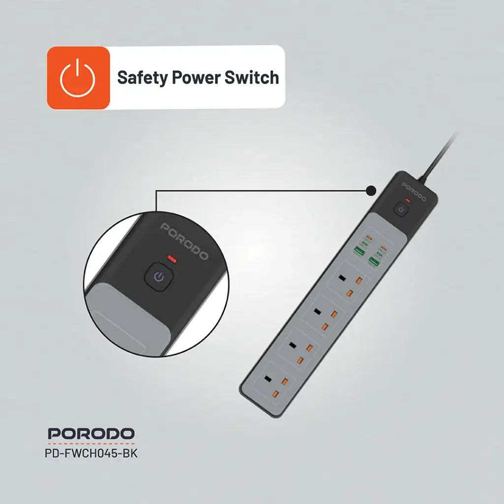Porodo 4AC 65W 3000W Power Strip
