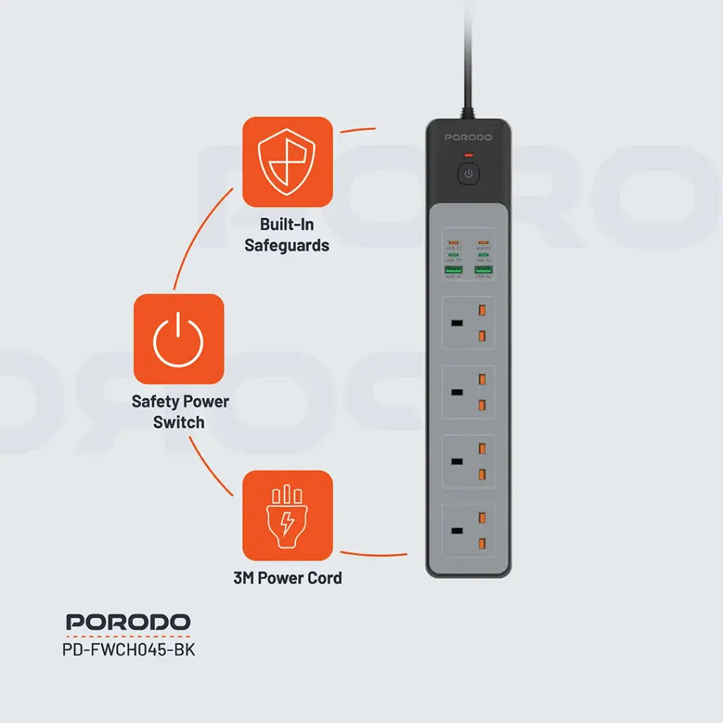 Porodo 4AC 65W 3000W Power Strip