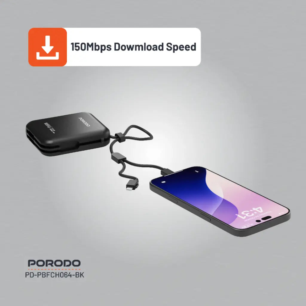 Porodo 4G LTE | WiFi 6 Pocket Router - Black