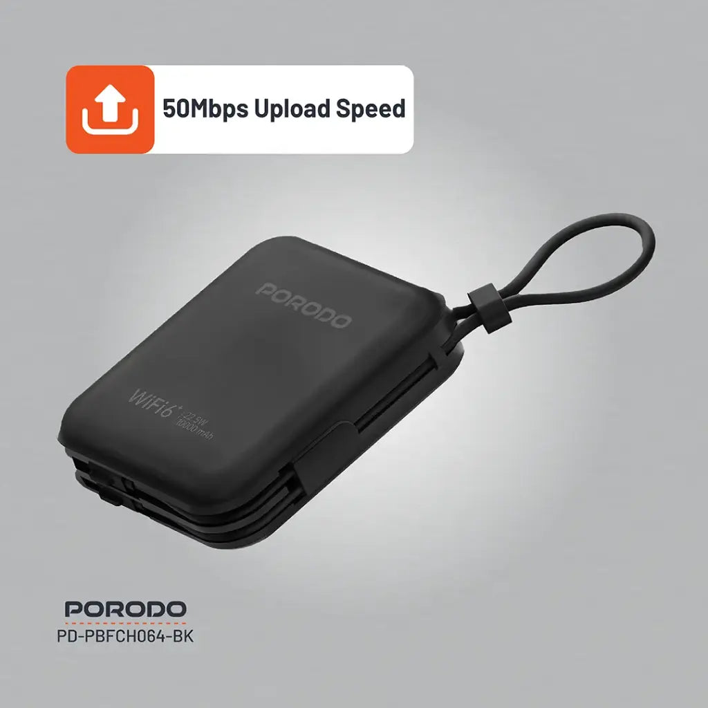 Porodo 4G LTE | WiFi 6 Pocket Router - Black
