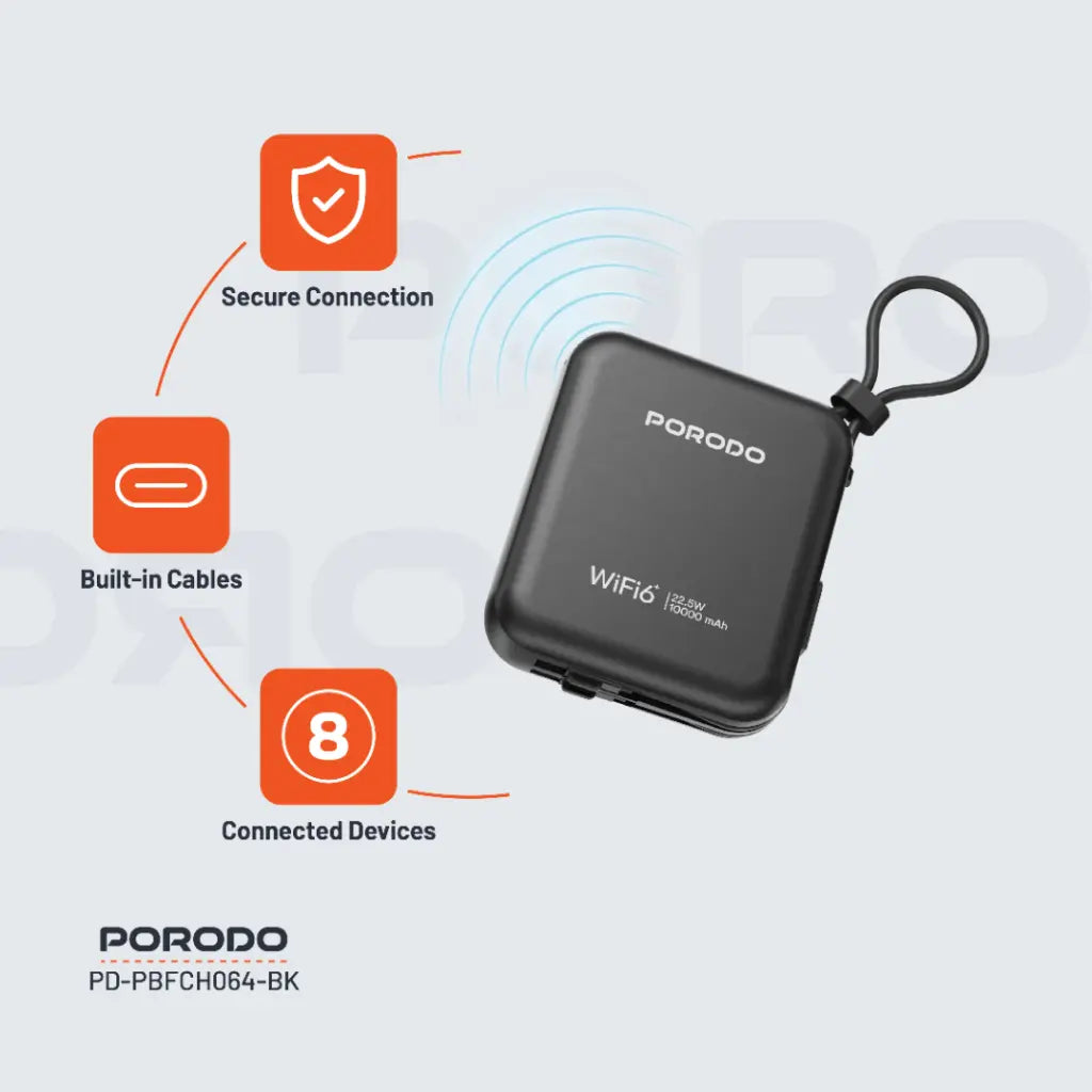 Porodo 4G LTE | WiFi 6 Pocket Router - Black