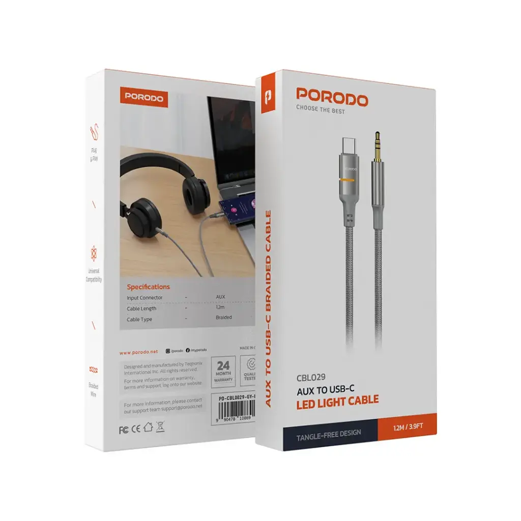 كابل إضاءة LED من AUX إلى USB-C
