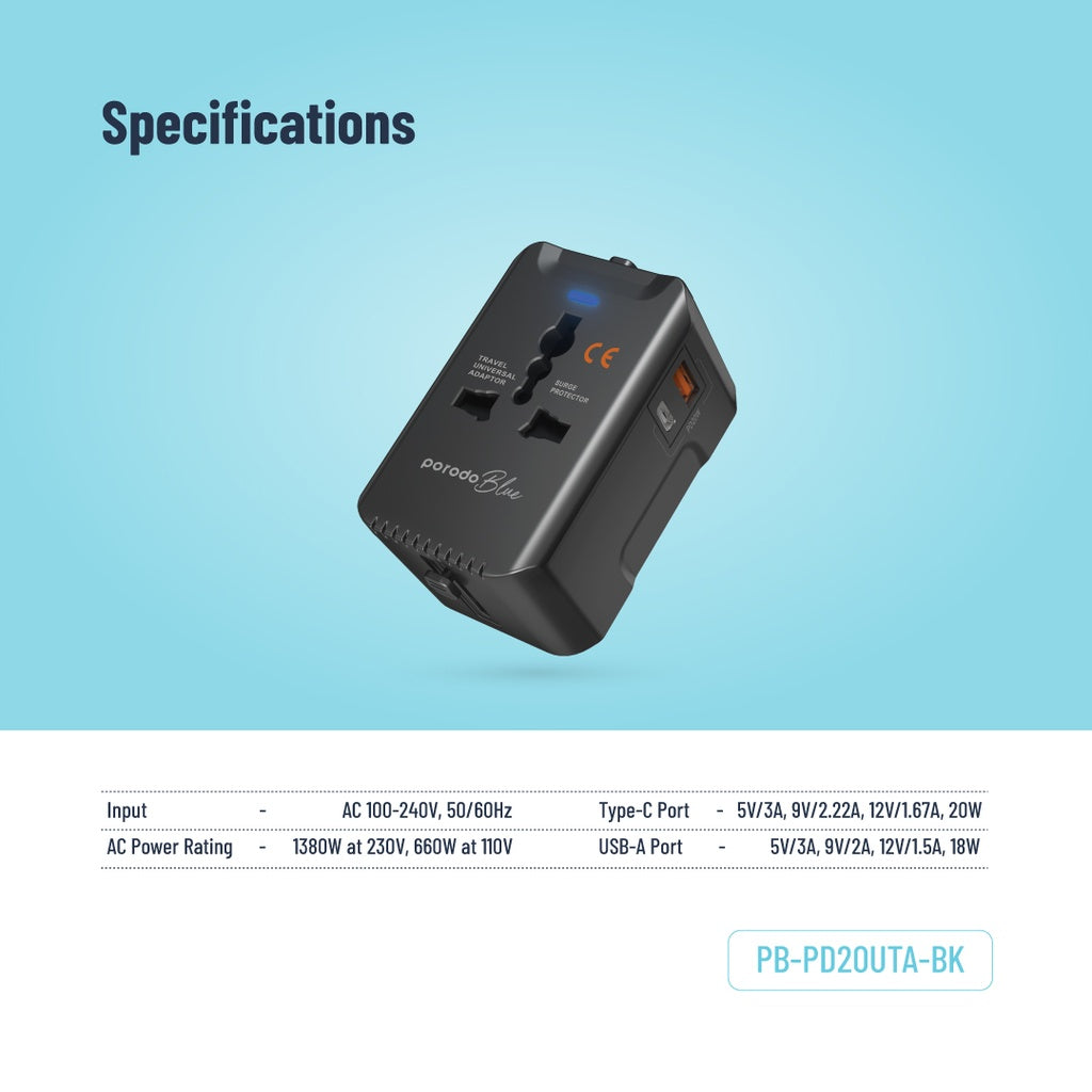 شاحن متعدد المنافذ من porodo Blue