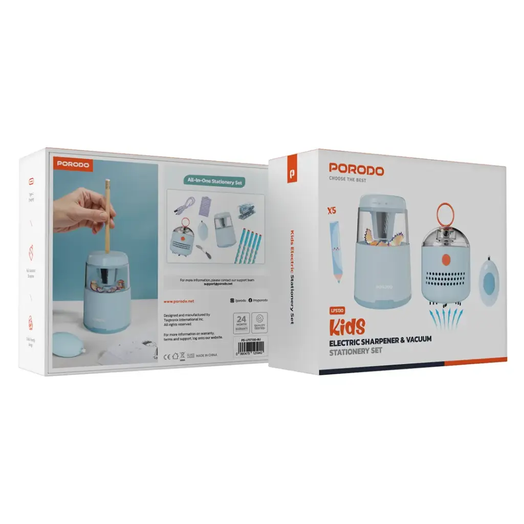 Porodo Kids Electric Sharpener & Vacuum Stationary Set Blue