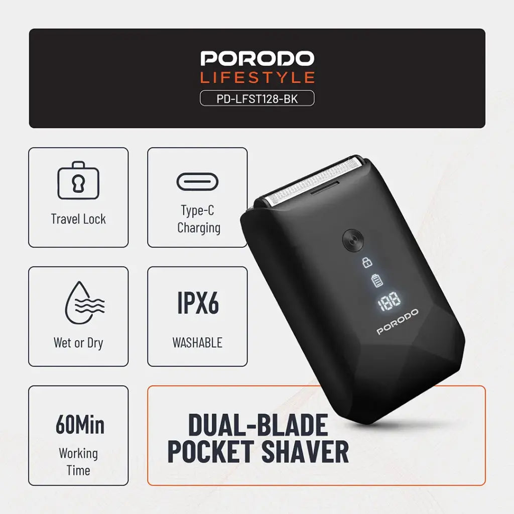 Porodo Lifestyle Dual-Blade Pocket Shaver - Black