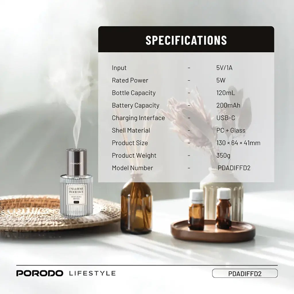Porodo Lifestyle Grasse Smart Aroma Diffuser - Clear