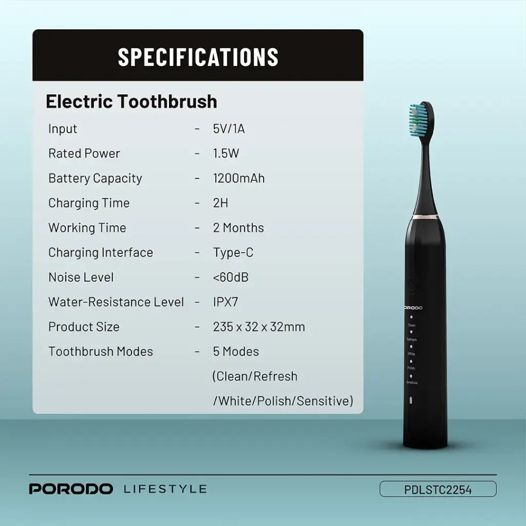 Porodo Lifestyle Ultimate Oral Care Duo Electric Toothbrush & Water Flosser Combo - Black
