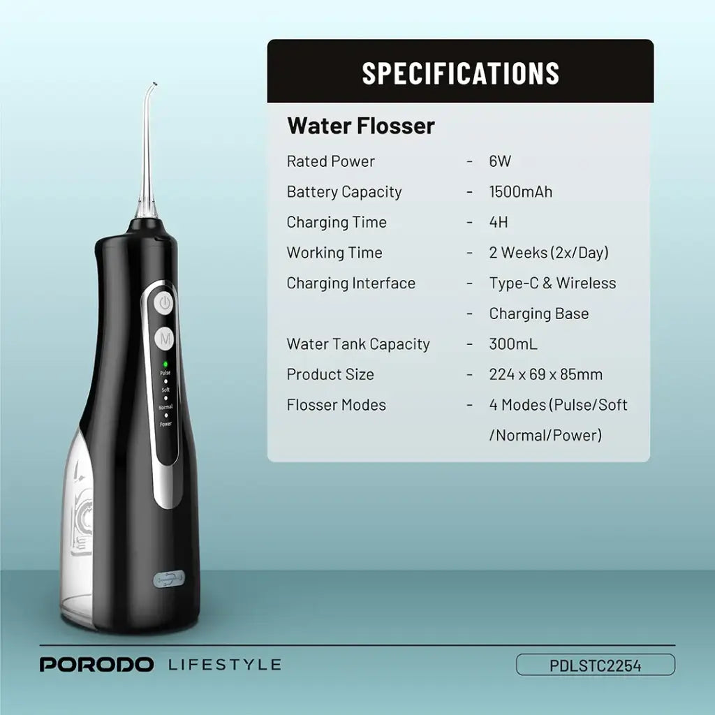 Porodo Lifestyle Ultimate Oral Care Duo Electric Toothbrush & Water Flosser Combo - Black