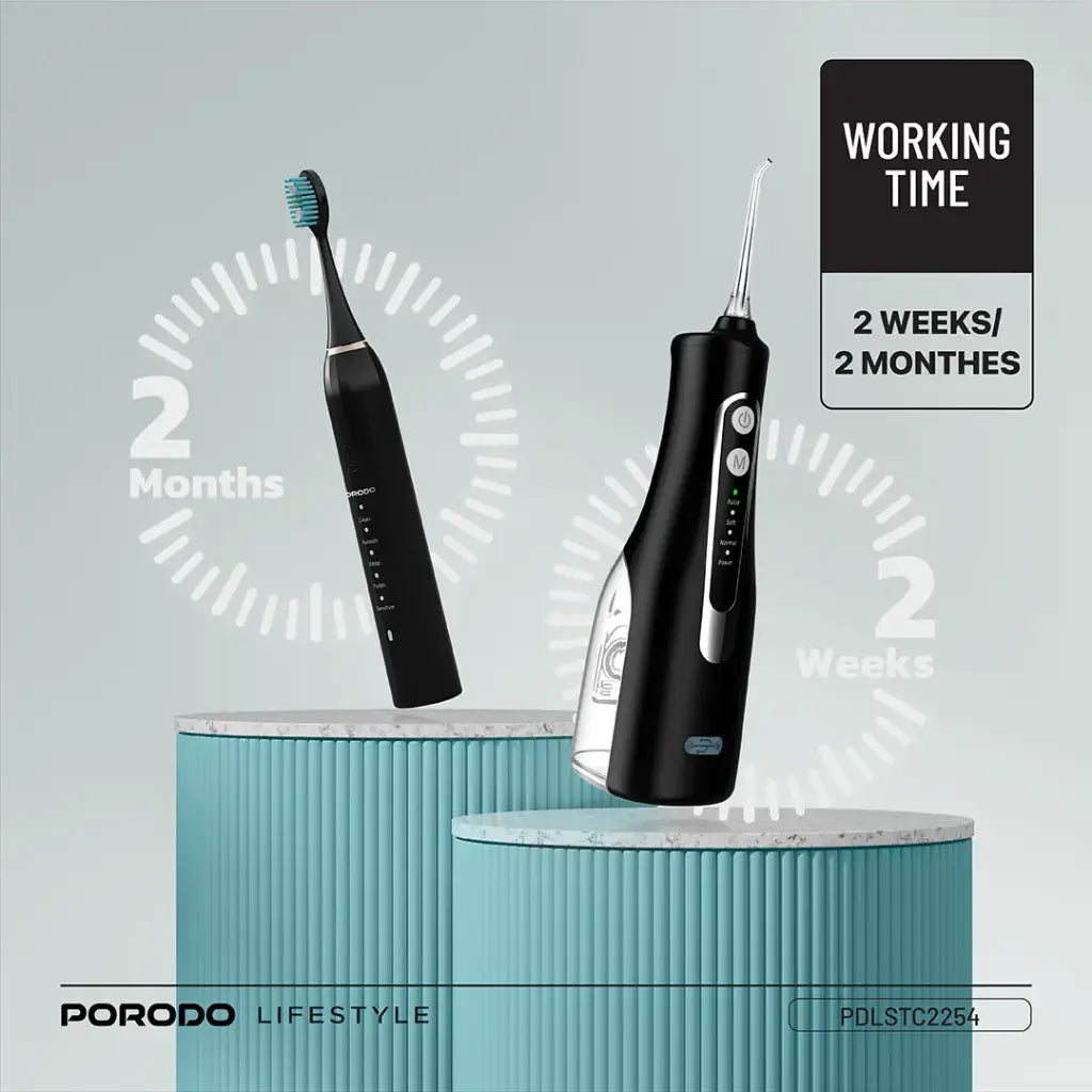 Porodo Lifestyle Ultimate Oral Care Duo Electric Toothbrush & Water Flosser Combo - Black