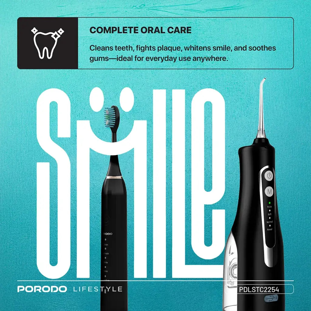 Porodo Lifestyle Ultimate Oral Care Duo Electric Toothbrush & Water Flosser Combo - Black