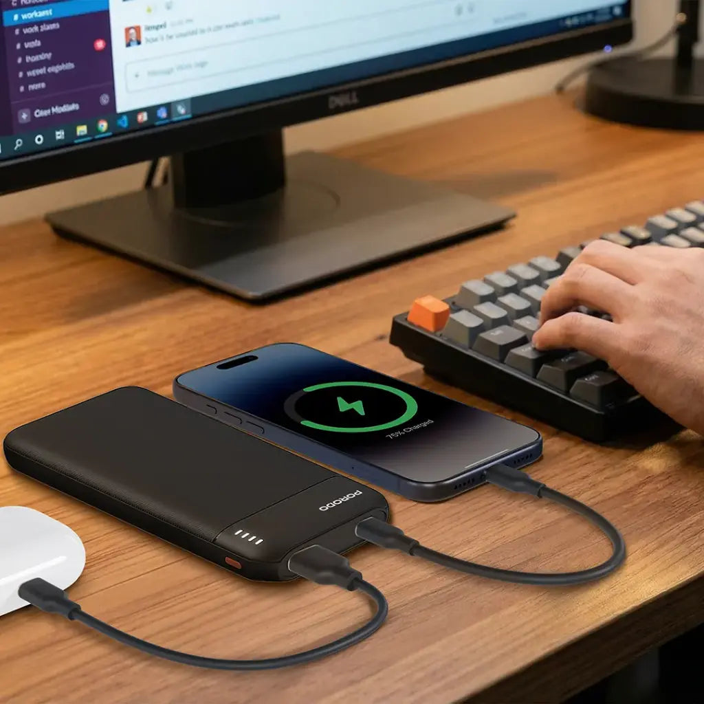 Porodo Luna Pro Power Bank with USB Multi-Port Charging - 10000 Black