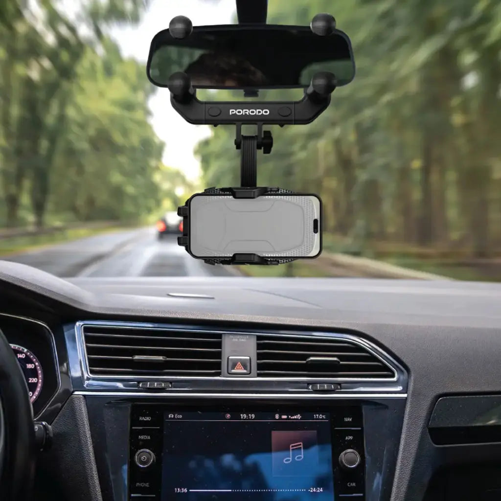 Porodo Mirror-Mounted Phone Holder Bracket with Extendable Arm - Black