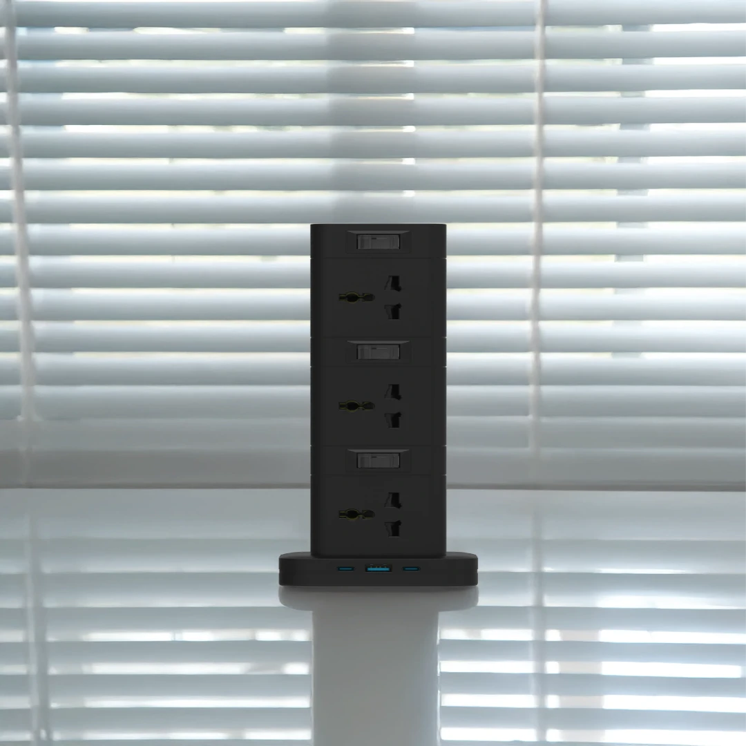 Porodo Three-Story 12AC Power Hub With USB-C PD & Quick Charge 3.0 - Black
