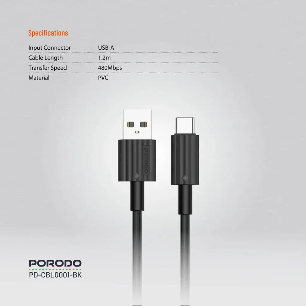 كابل شحن متين من Porodo USB-A إلى Lightning